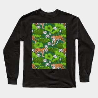 Tigers in the white lotus pond Long Sleeve T-Shirt